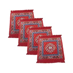 AAZEEM 4Pcs Blue & Red Ethnic Motifs Velvet Floor Mat-image-32