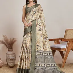 DIVASTRI Women Floral Printed Tissue Saree-image-15