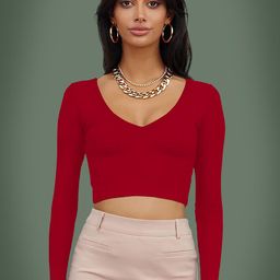 Dream Beauty Fashion Women V-Neck Crop Fitted Top-image-97