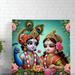 Livin'luxe Green & Blue Radha Krishna Printed Canvas Religious Wall Art-image-49