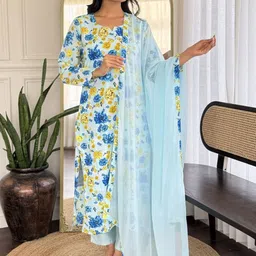 DIVASTRI Women Floral Printed Regular Kurta with Trousers & With Dupatta-picture-14