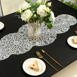 MONKDECOR Silver Toned Textured Table Runner-2
