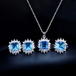 Jewels Galaxy Silver-Plated Cubic Zirconia Studded Jewellery Set-image-96