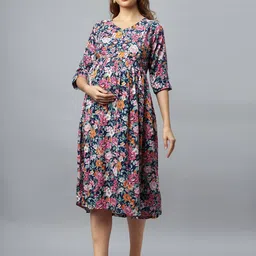 Mammas Maternity Floral Print Maternity A-Line Dress-image-28