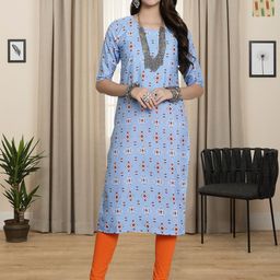 HERE&NOW Selection of 2 Geometric Printed Round Neck Straight Kurtas-image-73
