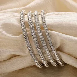 KARATCART Set of 4 Silver-Plated American Diamond Studded Bangles-38