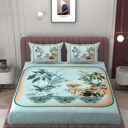 Bromwick Blue & Blue 250 TC King Bedsheet with 2 Pillow Covers-image-54