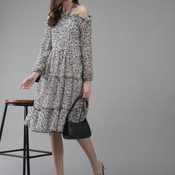 CORSICA Floral Print Cold-Shoulder Georgette A-Line Dress-picture-25