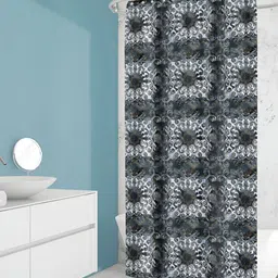 ArtzFolio White & Blue Ethinic Motifs Printed Waterproof Shower Curtain-image-60