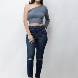 Moda Rapido One Shoulder Cotton Crop Top-picture-39