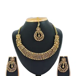VATSALYA CREATION Alloy Gold Jewellery set With A pair of Earing & Manng Tika-0