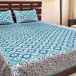 Aura White And Blue Printed Cotton 144 TC Queen Bedsheet Set 2.10 m x 2.30 m-image-60