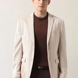 Arrow Self Design Notched Lapel Collar Single Breasted Slim Fit Formal Blazer-image-16
