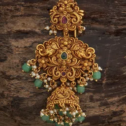 Kushal's Fashion Jewellery Women Ruby-Green Gold-Plated Ethnic Antique Hair Broach-62