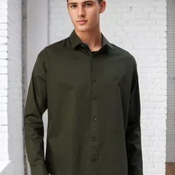 SZN Men Comfort Fit Solid Spread Collar Cotton Casual Shirt-picture-5