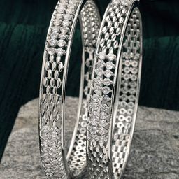 KARATCART Set Of 2 Silver Plated & AD Studded Bangles-6