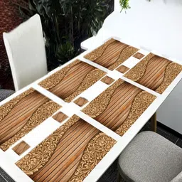REVEXO 6Pc Brown Printed Rectangle Costers & Table Placemats-14