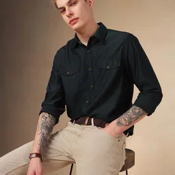 Dennis Lingo Men Spread Collar Solid Cotton Relaxed Fit Casual Shirt-image-46