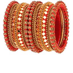 FEMMIBELLA Gold-Plated Stone-Studded Chuda Bangle Set-10