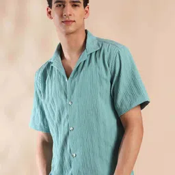 URBANICE Men Button Placket Textured Standard Slim Fit Casual Shirt-image-30