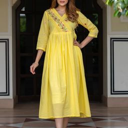 BAESD Women V-Neck Embroidered Cotton Fit & Flare Midi Dress-image-24