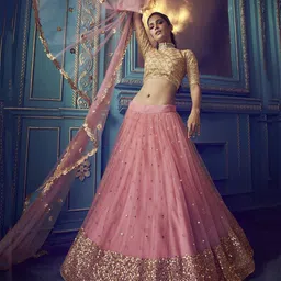 DIVASTRI Embellished Sequinned Semi-Stitched Lehenga & Unstitched Blouse With Dupatta image 5
