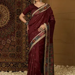 Mitera Ethnic Motifs Silk Blend Ikat Saree-26