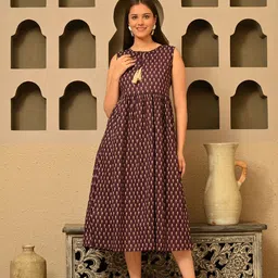 DECKEDUP Women Print Fit & Flare Midi Dress-image-64
