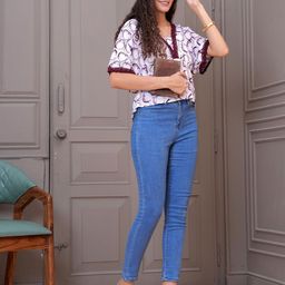 HIGHLIGHT FASHION EXPORT Women Abstract Print V-Neck Top-image-23