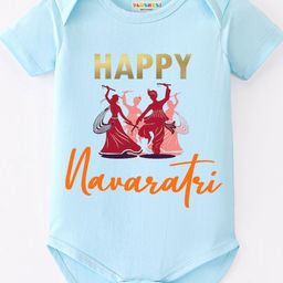 BLUSHES Infants Happy Navaratri Text Printed Pure Cotton Bodysuit-picture-21