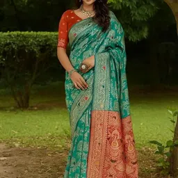 Moda Rapido Teal Woven Design Silk Cotton Kanjeevaram Sarees-picture-43