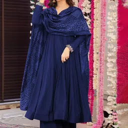 KALINI Women Floral Embroidered Regular Thread Work Kurta with Palazzos & Dupatta-1
