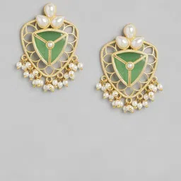 Anouk Gold Plated Artificial Stones Studded & Beaded Geometric Drop Earrings image 2