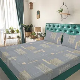 KLOTTHE Grey & Beige Geometric 300 TC King Bedsheet with 2 Pillow Covers-image-27