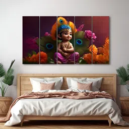 The Castle Decor Purple & Orange 5 Piece Wood Religious Wall Paintings-image-90