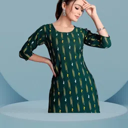 KANUDA Women Green Crepe Straight Kurtas-picture-41