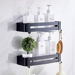 TAGVE Black 2-Tier Shelves Wall Mount Shower Rack-image-3