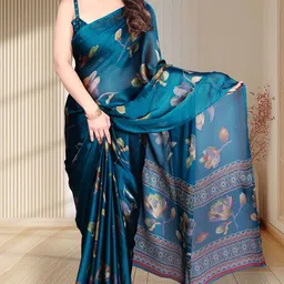 MAGNEITTA Floral Pure Chiffon Saree With Blouse Piece-picture-4