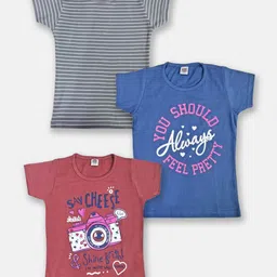 Here&Now X Game Begins Girls Set of 3 Assorted Printed Pure Cotton T-shirts-image-11