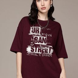Moda Rapido Women Typography Printed Drop-Shoulder Sleeves Applique T-shirt-picture-42