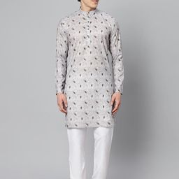 GLOBALRANG Floral Printed Band Collar Straight Pure Cotton Kurta With Pyjamas-picture-44