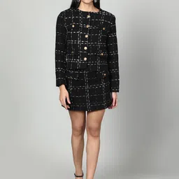 Fashion Gaiia Checked Round Neck Jacket With Skirt Co-Ords-picture-34