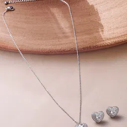 Rubans Rhodium-Plated CZ Stones Studded Jewellery Set-17
