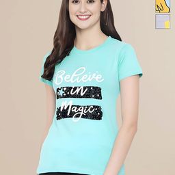 Mast & Harbour Women Typography 3 Printed Applique T-shirt-image-84