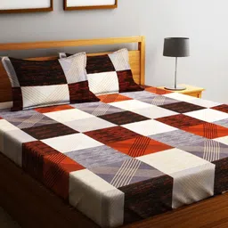 Fashion String Red & White Geometric 144 TC Queen Bedsheet with 2 Pillow Covers-image-80