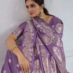 PBS PRINTS Floral Woven Design Zari Silk Banarasi Saree-picture-5