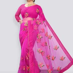 PATLANI STYLE Floral Embroidered Beads and Stones Net Saree-2