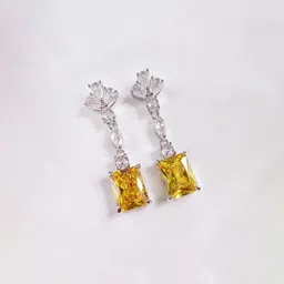 Jewels Galaxy Silver-Plated American Diamond Studded Square Shaped Drop Earrings-96