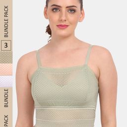 Amour Secret Pack of 3 Floral Lightly Padded Bralette Lace Bra PD837_Grn_Gry_Skn-image-85