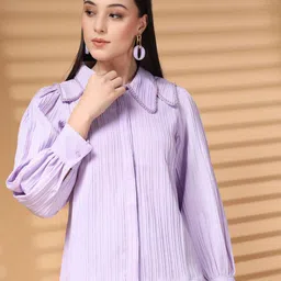 plusS Women Standard Above the Keyboard Collar Solid Casual Shirt-18
